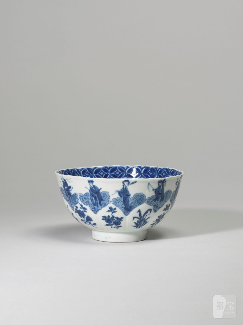 清康熙 青花群仙圖蓮式盌 「大明成化年製」仿款 | BOL EN PORCELAINE BLEU BLANC - 图2